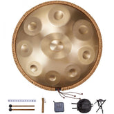 Handpan Drum, 22 in & 9 Notes, D Minor Hand Drum, Hand Pan Drum Instrument with Mallets, 440Hz Handpan Stand & Carry Bag, Steel Healing Sound Drum, Percussion Instruments for Adults Beginners